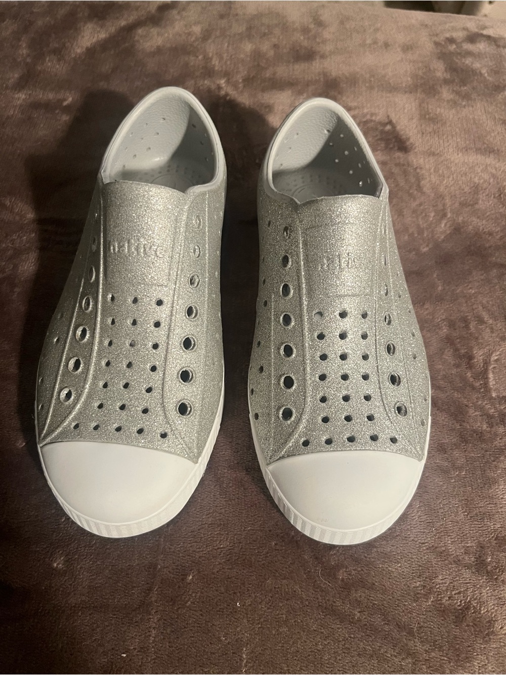 Native Shoes Kids Slip-On Water Shoes in Silver Glitter